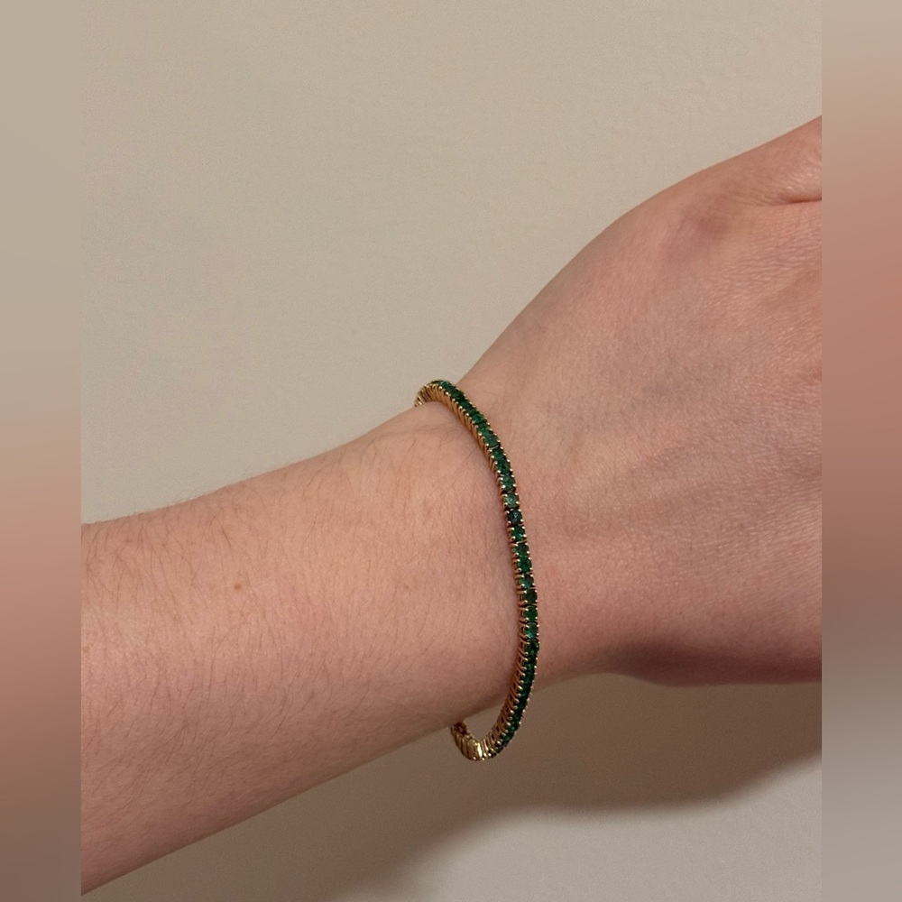 Genuine Solid 10 Karat/ 14 Karat Yellow Gold Emerald Tennis Bracelet